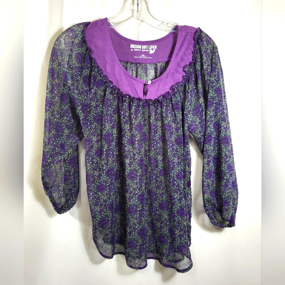 Selena Gomez Dream Out Loud crepe purple green tunic    juniors M  #1619